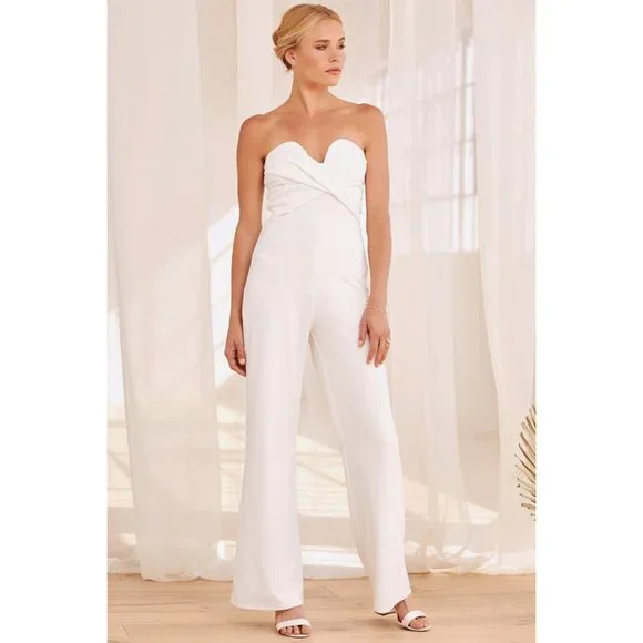 Lulus Total Confidence Strapless Jumpsuit Bridal Romper w/Sweetheart Neckline - Picture 3 of 7